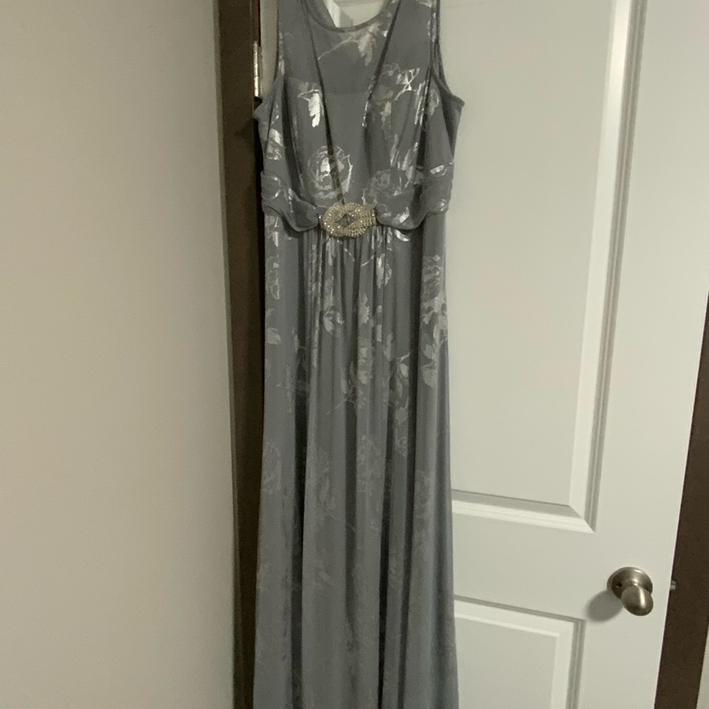 Prom or Ball  Formal Silver Gown with stone Detail in the front